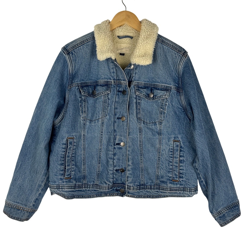 Universal Thread Womens XXL Sherpa Lined Denim Trucker Jacket Blue Medium Wash
